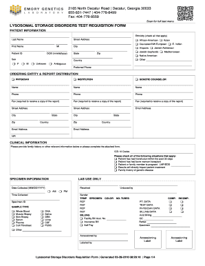 Lysosomal Storage Disorders Test Requisition Form