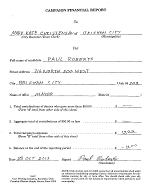 Utah Campaign Financial Report