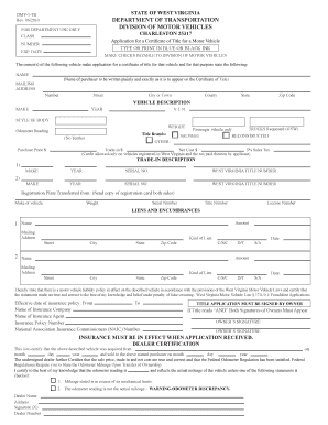 West Virginia Vehicle Title Application