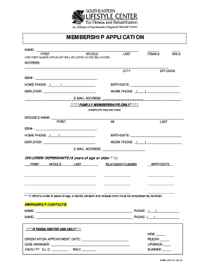 Southeastern Lifestyle Center Membership Application