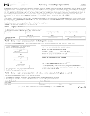 Canada Revenue Agency Representative Authorization Form