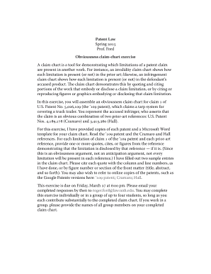 Patent Law Obviousness claim-chart exercise - - rogerford