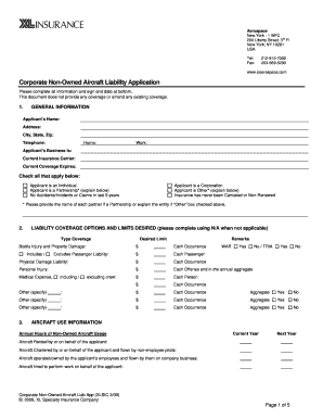 Corporate Non-Owned Aircraft Liability Application