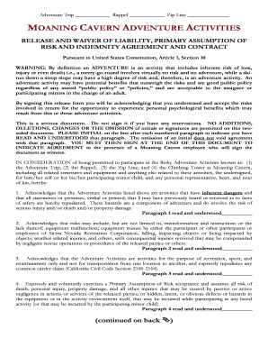 Moaning Cavern Adventure Activities Waiver