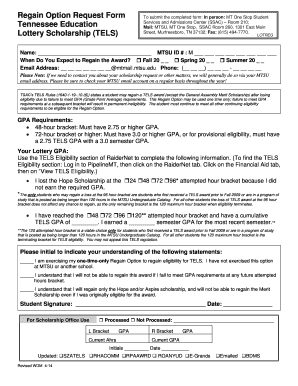 Tennessee Lottery Scholarship Regain Option Request Form