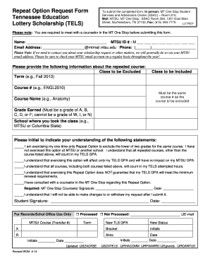 Tennessee Education Lottery Scholarship Repeat Option Request Form