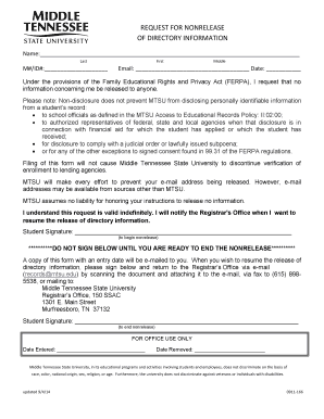 FERPA Nonrelease Request Form