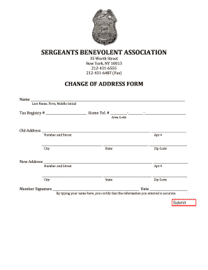 Sergeants Benevolent Association Change of Address Form