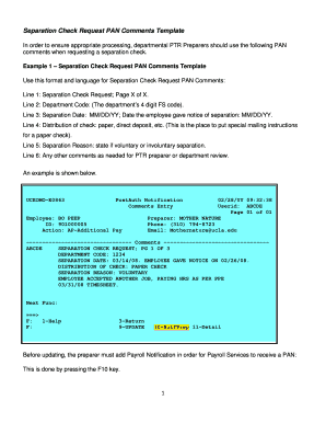 Separation Check Request PAN Comments Template