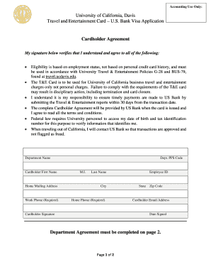 University of California Davis Travel Card Application