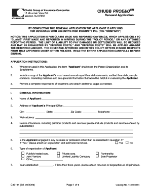 Chubb Executive Risk Indemnity Renewal Application