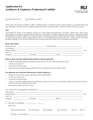 Architects & Engineers Professional Liability Application