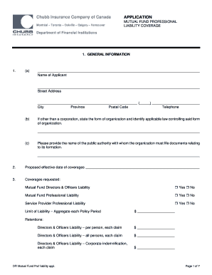 Mutual Fund Professional Liability Coverage Application