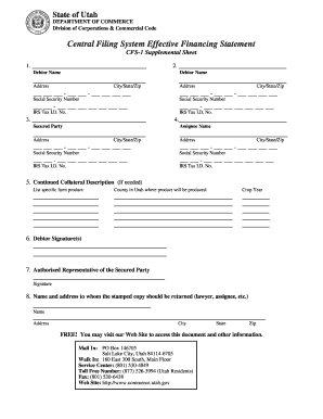 Utah Financing Statement Supplemental Sheet