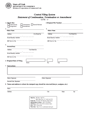 Utah Statement of Continuation, Termination or Amendment