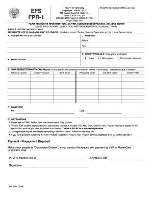 Oregon Farm Products Registration Form
