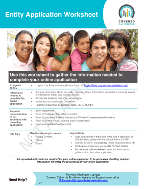 Covered California Entity Application Worksheet