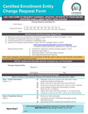 Covered California Certified Enrollment Entity Change Request Form