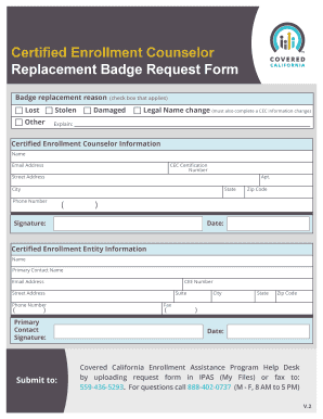 Certified Enrollment Counselor Badge Replacement Form