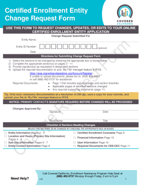 Covered California Certified Enrollment Entity Change Request Form