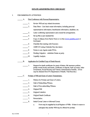 Pennsylvania Estate Administration Checklist
