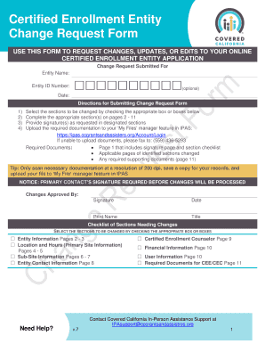 Covered California Certified Enrollment Entity Change Request Form