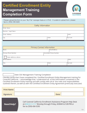 Certified Enrollment Entity Management Training Completion Form