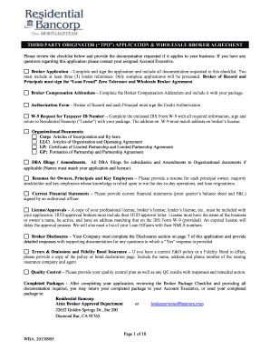 Third Party Originator Application and Wholesale Broker Agreement