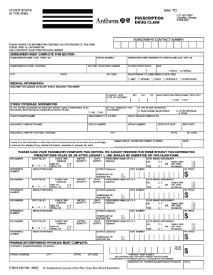 Blue Cross Blue Shield Prescription Drug Claim Form