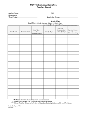 Student Employee Earnings Record