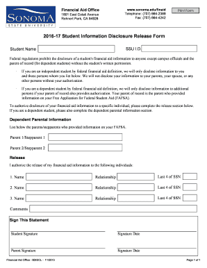 2016-17 Student Information Disclosure Release Form