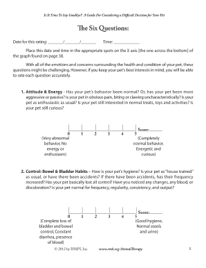 Pet Quality of Life Assessment Form