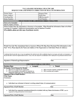 Request for Amendment/Correction of Health Information