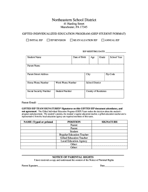 Gifted Individualized Education Program (GIEP) Form