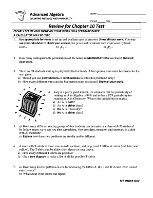 Advanced Algebra Review Worksheet