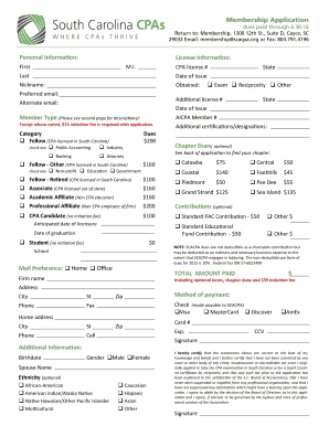 South Carolina CPA Membership Application