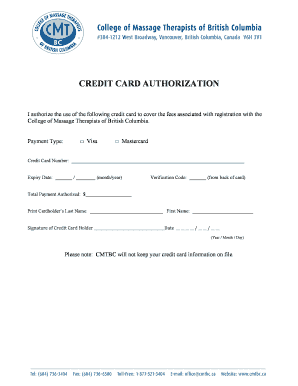 Credit Card Authorization Form