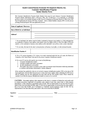 Customer Identification Program Intake Identity Form