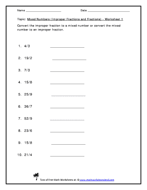 Mixed Numbers Worksheet