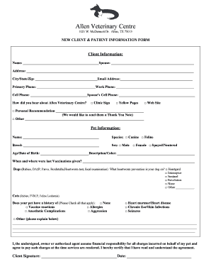 New Client and Patient Information Form