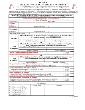 Hockey Canada Inter-District Residency Declaration