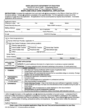 Maryland Child Care Credential Application