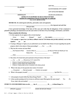 Affidavit in Support of Rule for Eviction