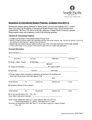 Declaration of International Student Finances