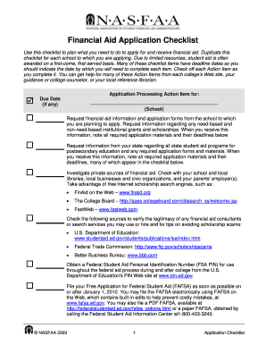 Financial Aid Application Checklist