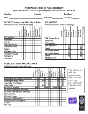 Immigrant Family Resource Program Order Form