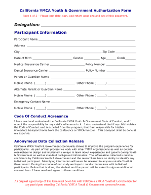 California YMCA Youth & Government Authorization Form