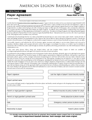 American Legion Baseball Player Agreement