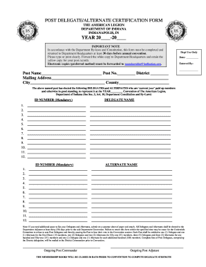 American Legion Delegate Certification Form
