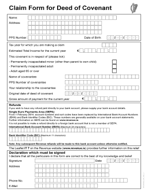 Claim Form for Deed of Covenant